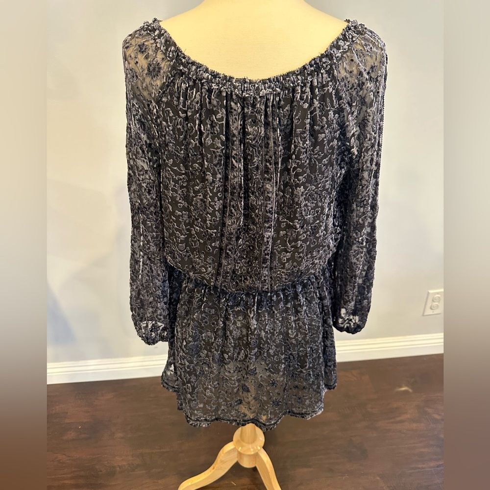 Elie Tahari Olsen A Line Cold Shoulder Velvet Dress Black Multi Size Medium - Picture 5 of 7